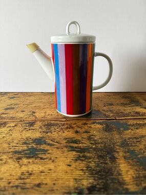 Ceramic Multicolor Striped Teapot with Lid - Bright Vertical Stripes